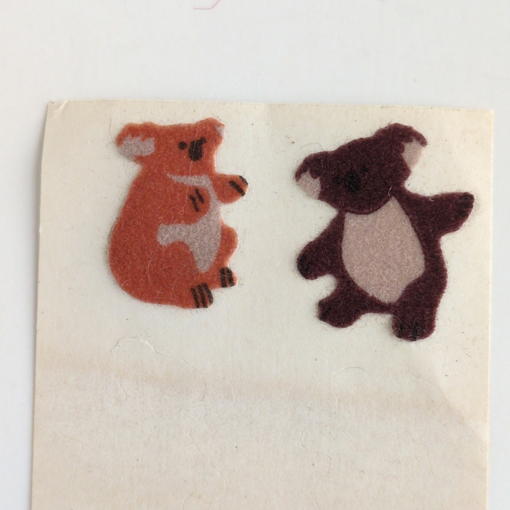 Vtg 80s 90s Fuzzy Sandylion Stickers Koala Bears Orange Brown Flocked